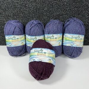 5x Naturally Karen M Guernsey DK Wool 100g Skeins, Blue & Plum Tweed Lot